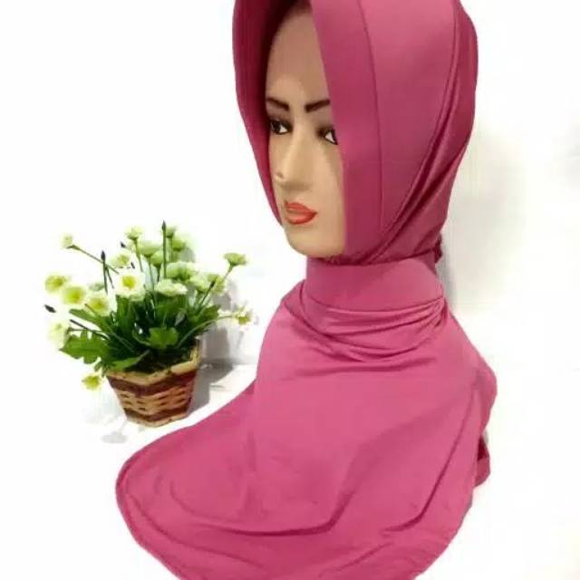 Jilbab bhayangkari pink garis 1 antem / jilbab bhayangkari anti tembem