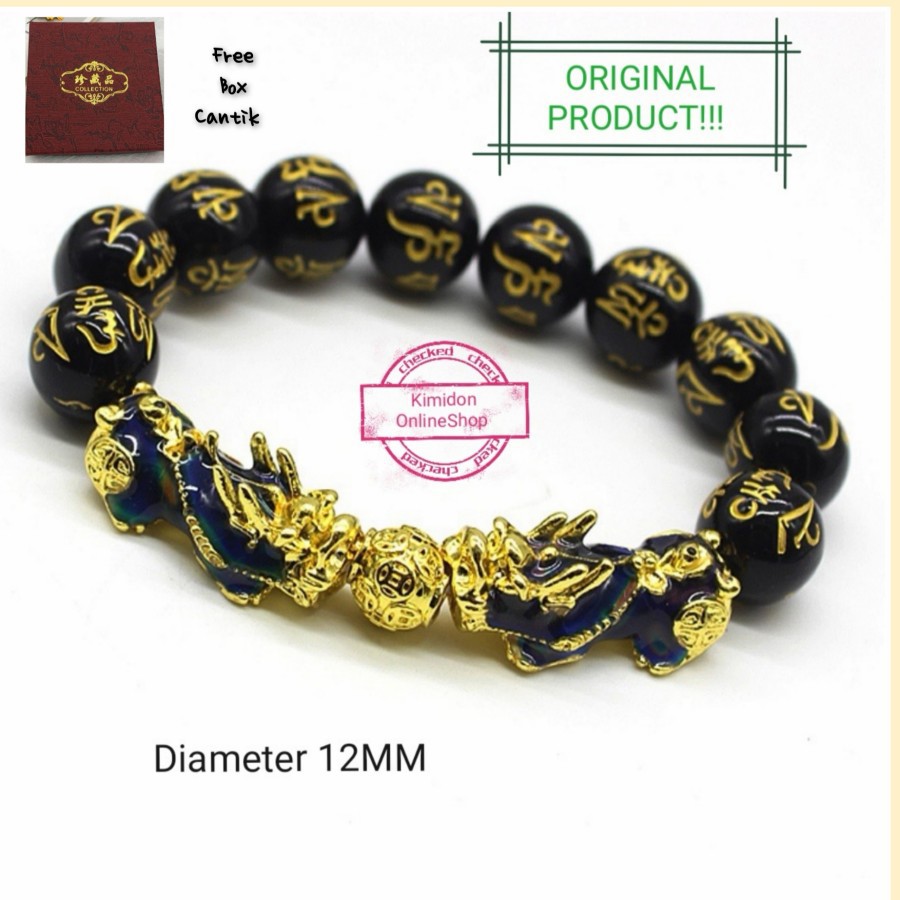 GELANG FENGSHUI KEBERUNTUNGAN BRACELET PIXIU MANTRA BUDHA OBSIDIAN ORIGINAL TERMURAH