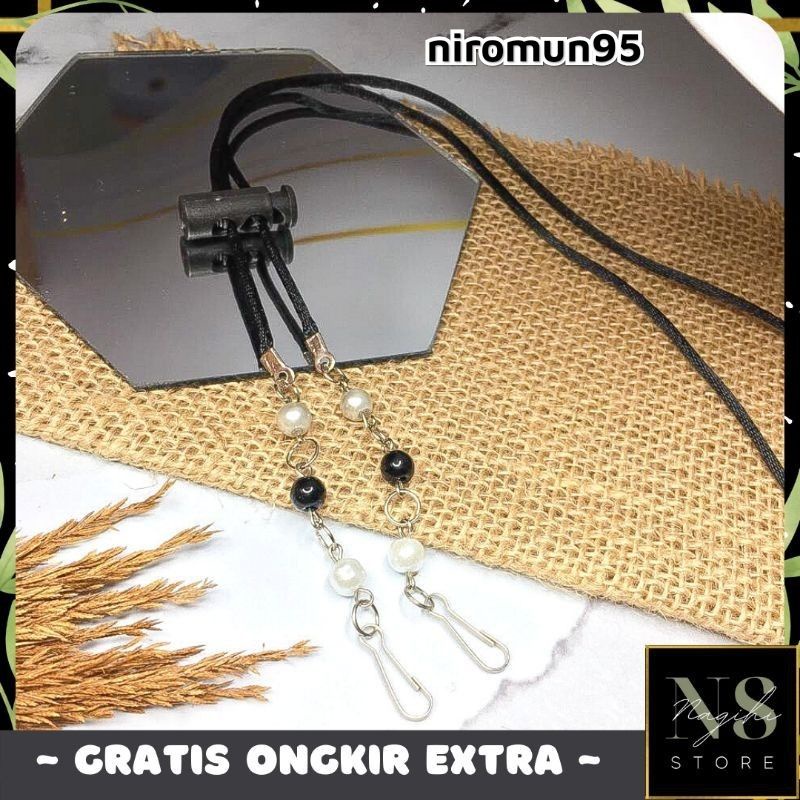 Strapless Masker Mutiara Satin Zoya / Strap Mask / Tali Masker Hijab / Kalung Masker / Konektor
