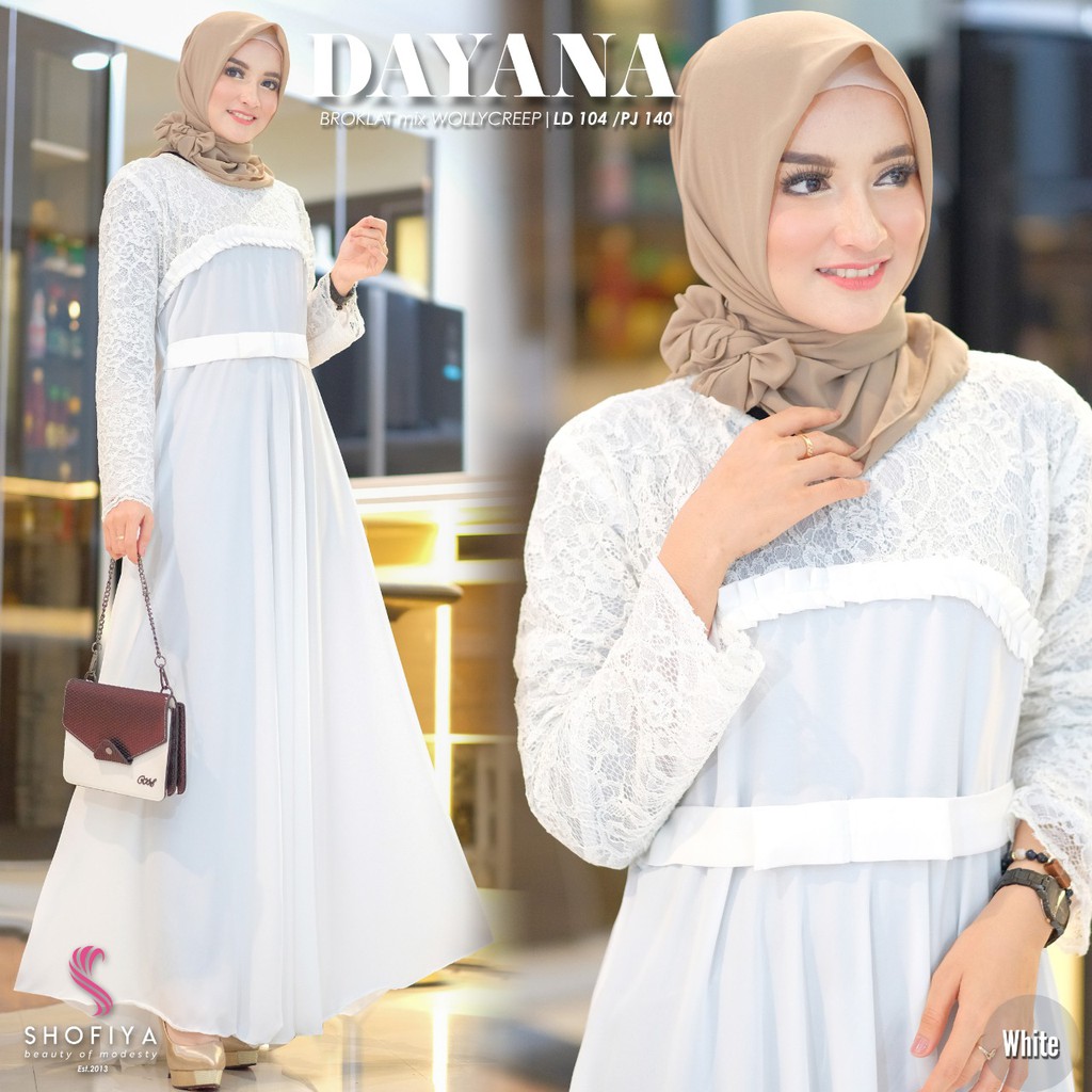"DAYANA DRESS" MAXI DRESS CANTIK DAN ANGGUN ORIGINAL SHOFIYA, BROKAT MIX WOLYCREPE, TEBAL, JATUH