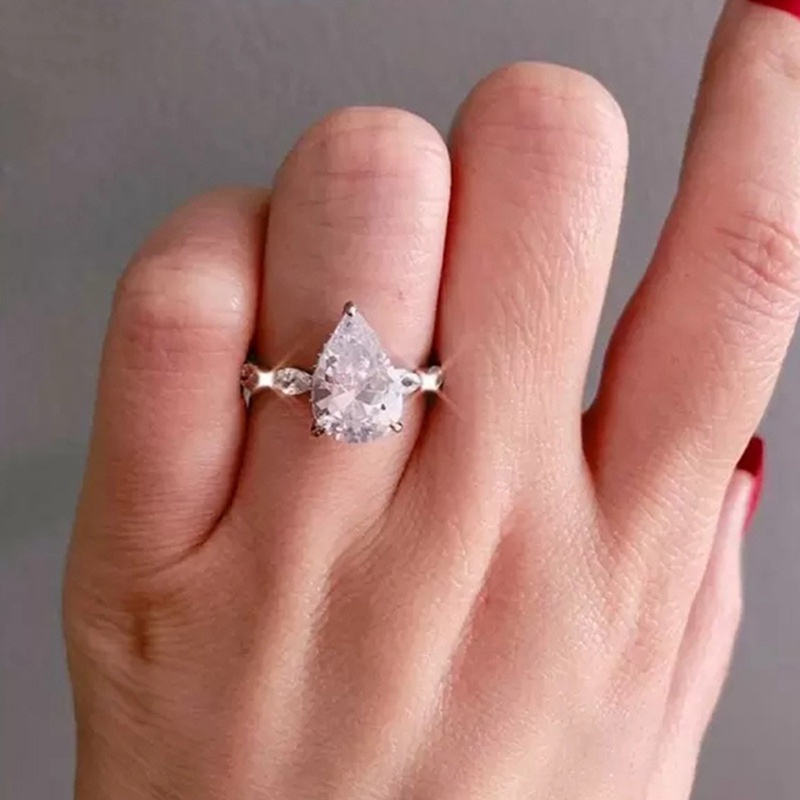 Fancyqube Cincin Kristal Cubic Zirconia Bentuk Tetesan Air Untuk Wanita