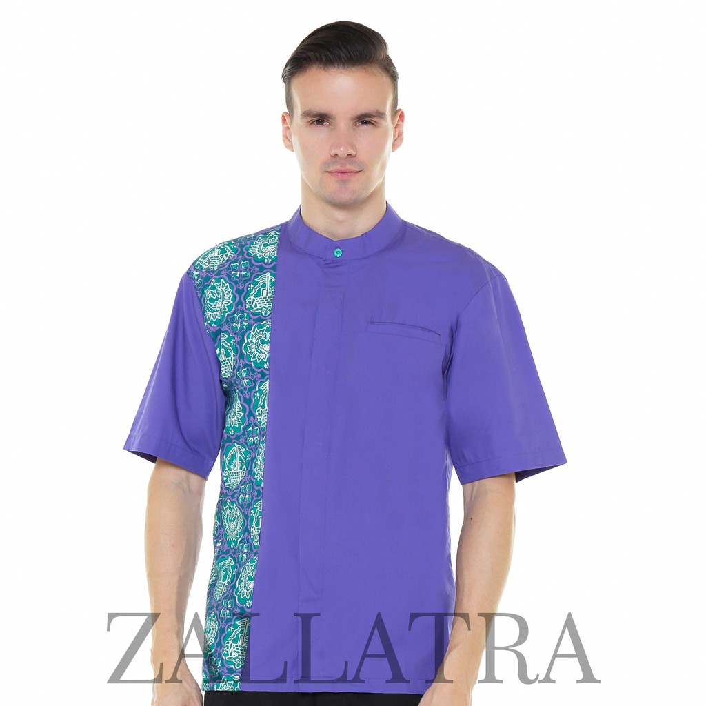 Koko Batik Pria Asli Jambi Biru Berkualitas - Zalltra U7