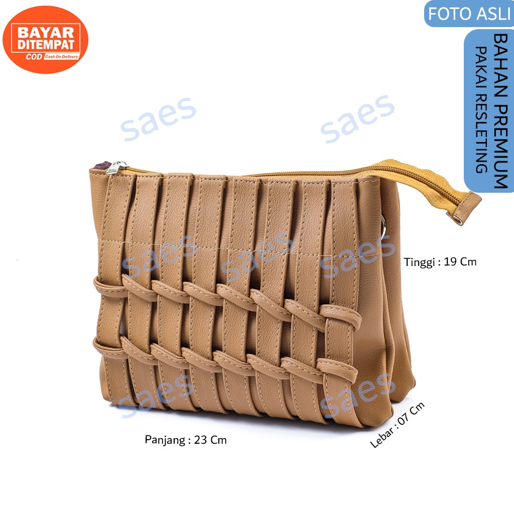 SAES - Semanggi Tas Selempang &amp; Bahu Wanita Kulit Vintage Retro Clutch Sling Bag Multifungsi Hitam Saes shop 001