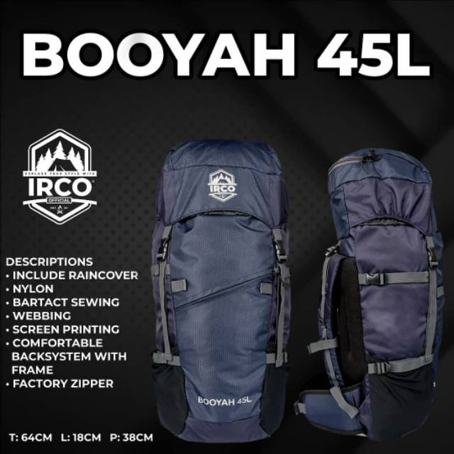 NON COD - HOT PROMO SEMI CARRIER BOOYAH 45L IRCO OFFICIAL 3 NAVY TAS GUNUNG HIKING CAMPING RINGAN