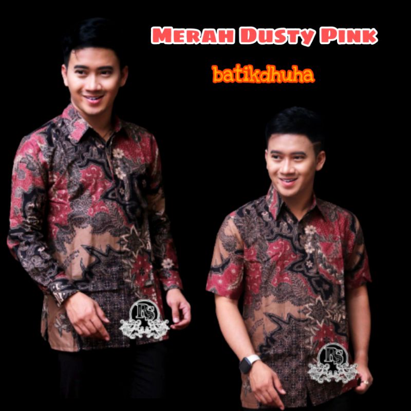 ATASAN BATIK PRIA WARNA MERAH SALEM DUSTY PINK M L XL XXL