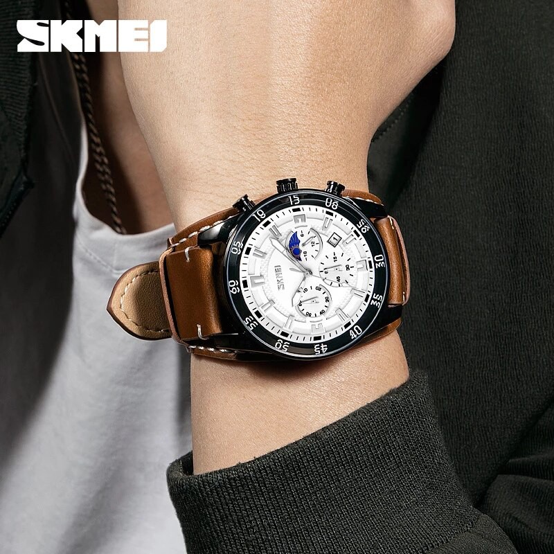 SKMEI 9249 Jam Tangan Pria Analog Chronograph Casual Quartz Tali Kulit WATCHKITE WKOS