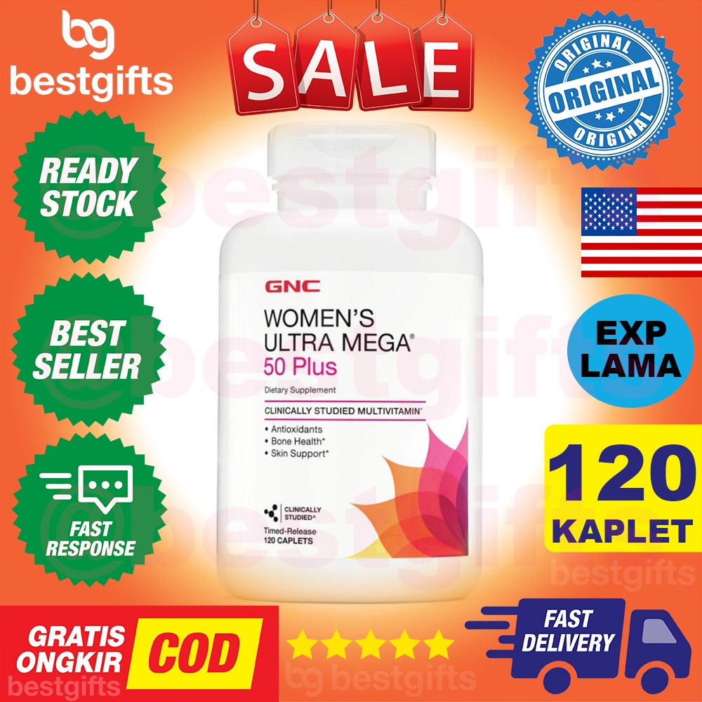 GNC WOMENS WOMEN ULTRA MEGA 50 PLUS ANTIOKSIDAN MULTIVITAMIN MULTI VITAMIN WANITA 120 KAPLET