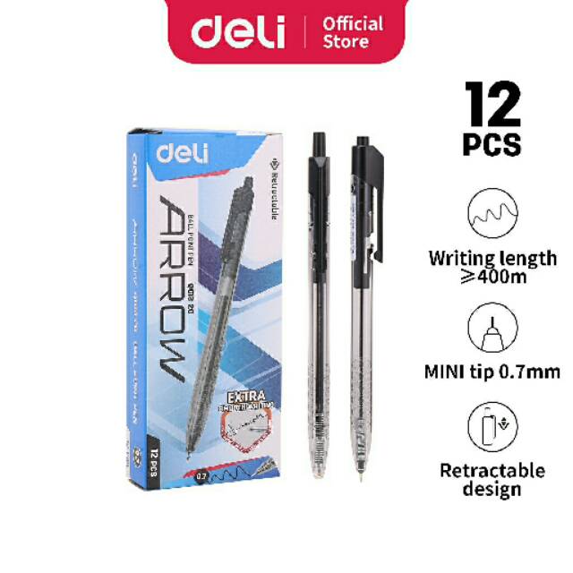 

Pulpen / Ball pen Cetek 0.7mm Hitam Merk Deli 12pcs box Halus Smooth