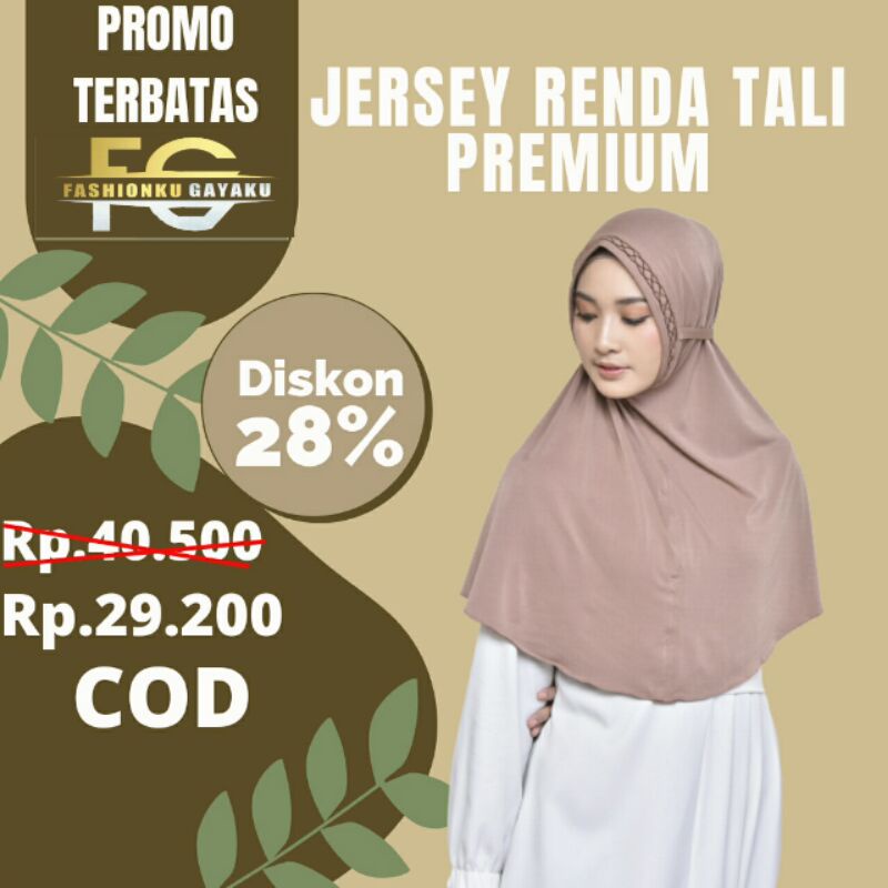 Jilbab Instan Jersey Renda Tali Langsung Pakai Motif Houris Hijab Instant Khimar Murah Terbaru 2021