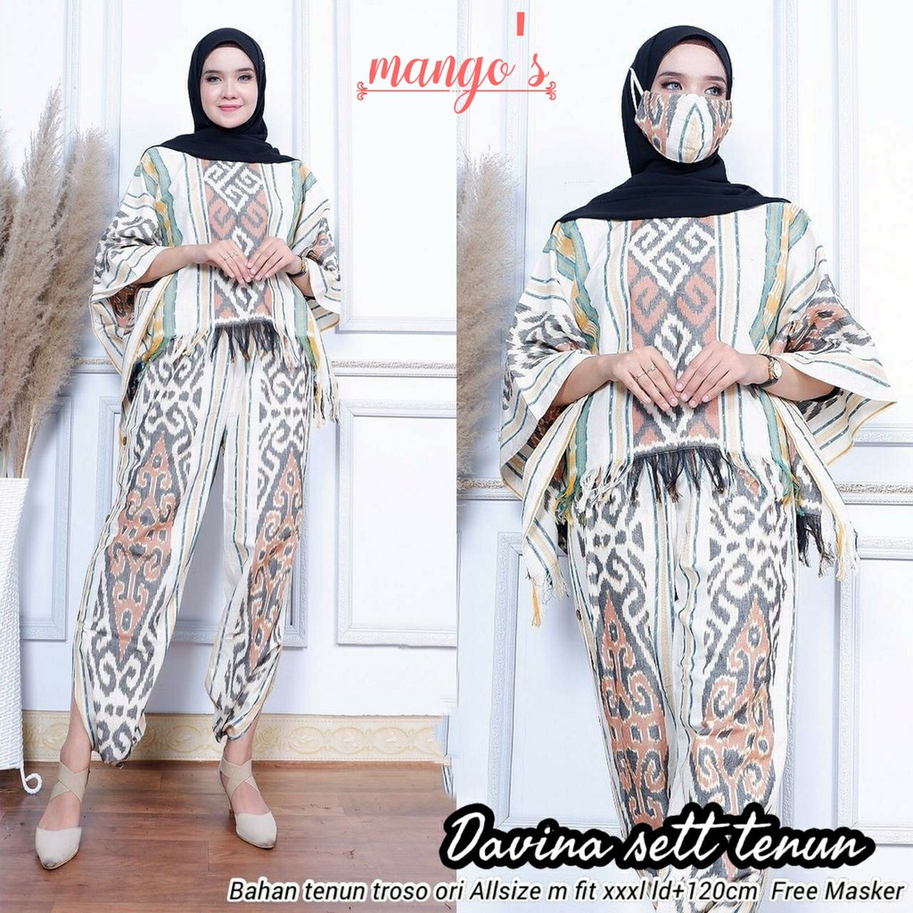 Set Tenun Troso Ori Davina Etnik Batwing Allsize LD Up To 120 Free Masker Termurah Terbaru Terlaris