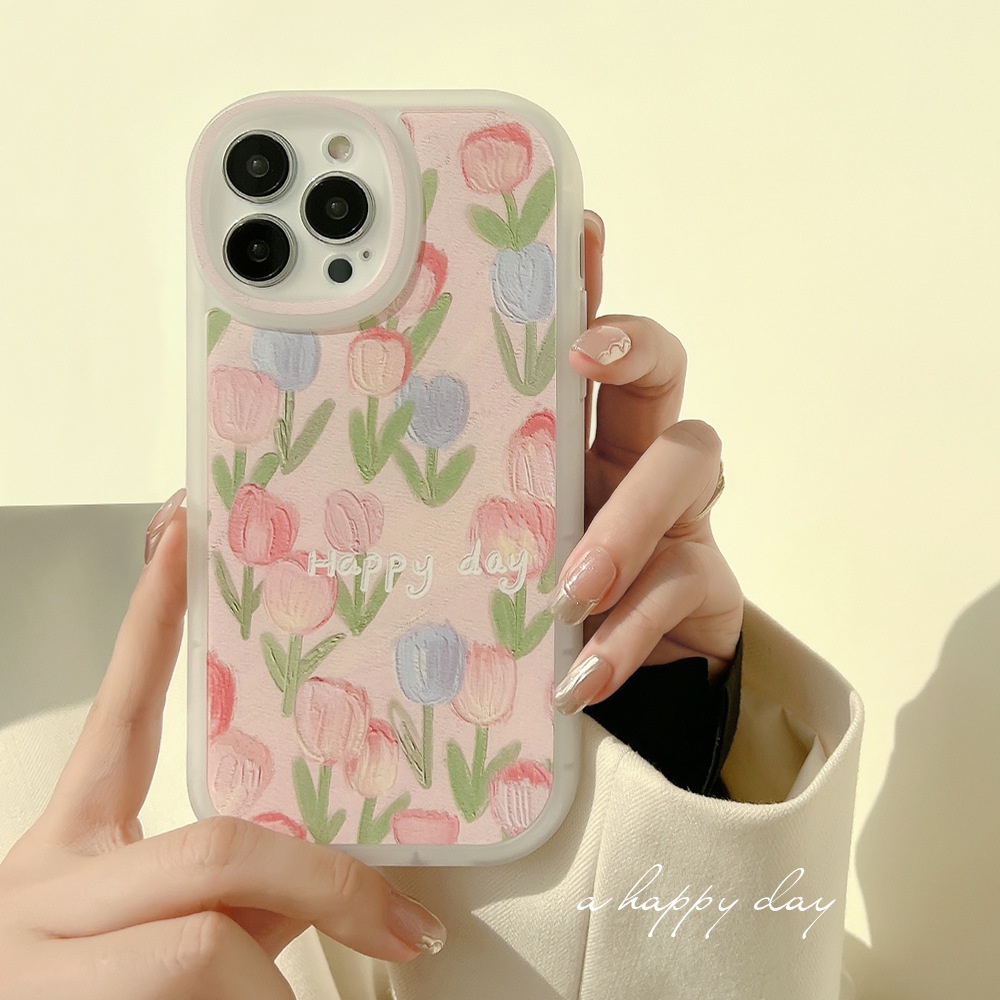 Case Silikon Semi Transparan Motif Bunga Tulip Pink Untuk Iphone 11 8 7 Plus SE2 XS XR 12 13 Mini PRO MAX