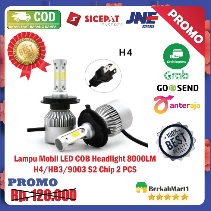 Lampu Mobil Headlight LED COB 72W 8000LM H4/HB3/9003 2 PCS HI LOW