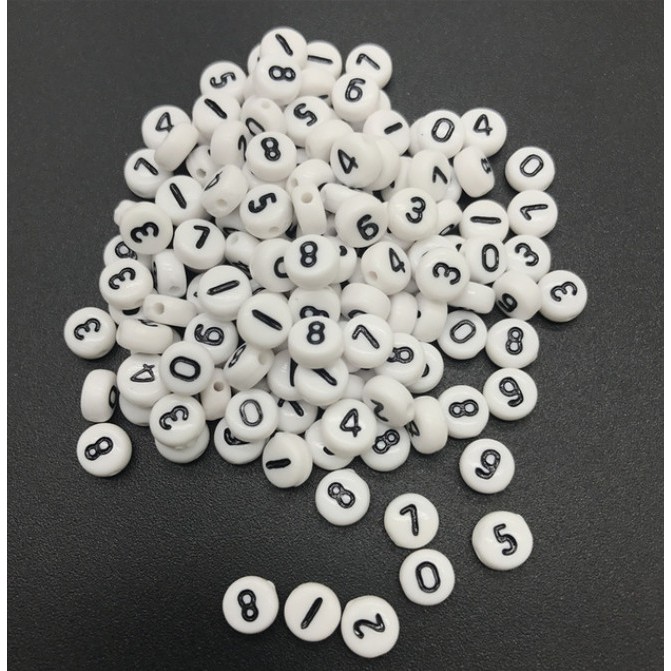 200Pcs Manik-Manik Bulat Angka 0-9 &quot;4x7mm Bahan Akrilik Untuk Membuat Perhiasan Gelang DIY