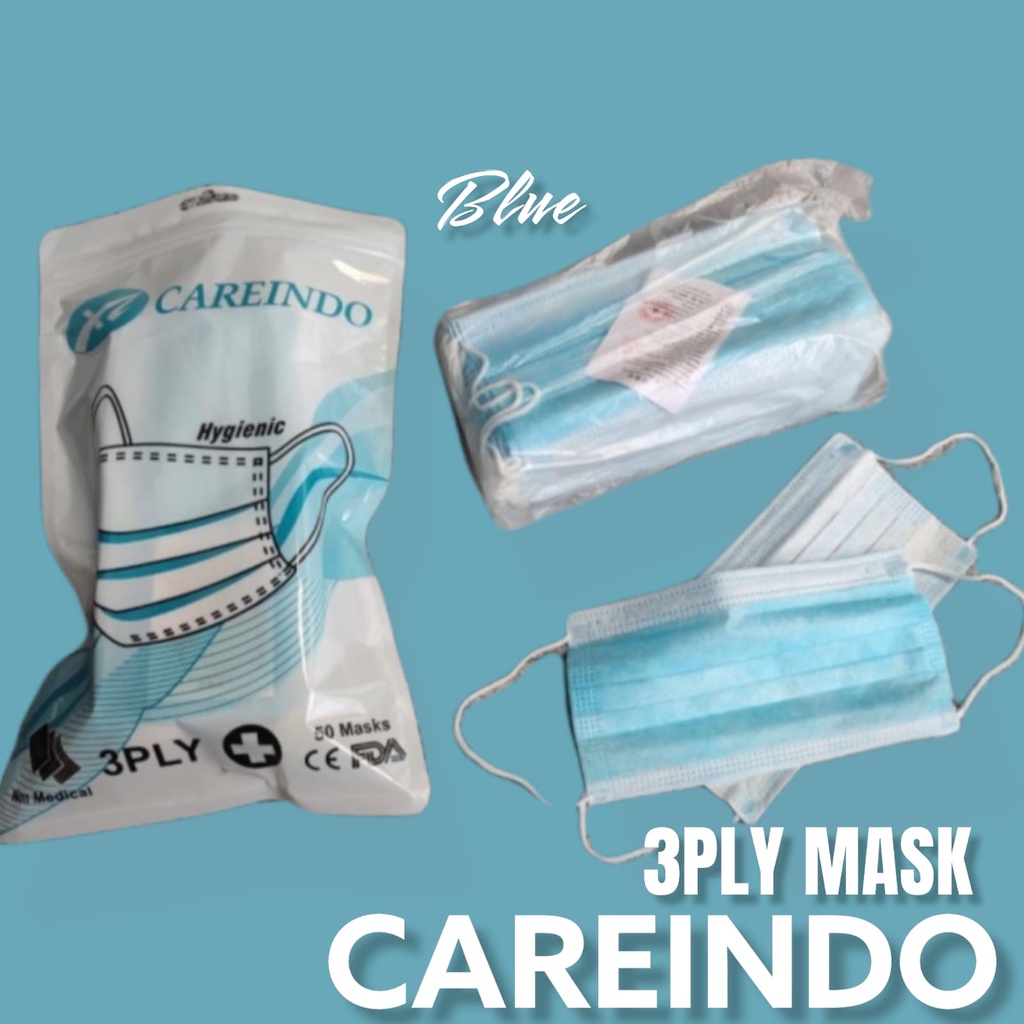 CAREINDO 3PLY POUCH ZIP -  MASKER 3PLY CAREINDO EARLOOP FACE MASK MEDICAL GRADE - BIRU HITAM