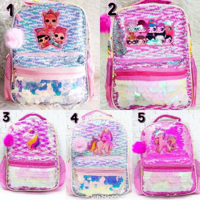  Tas  Sekolah  LOL Sequin Usap kombi Hologram untuk  Anak TK 