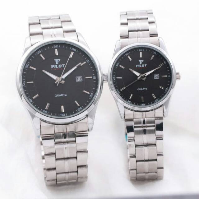 Jam Tangan Couple Pilot Rantai Silver 2024
