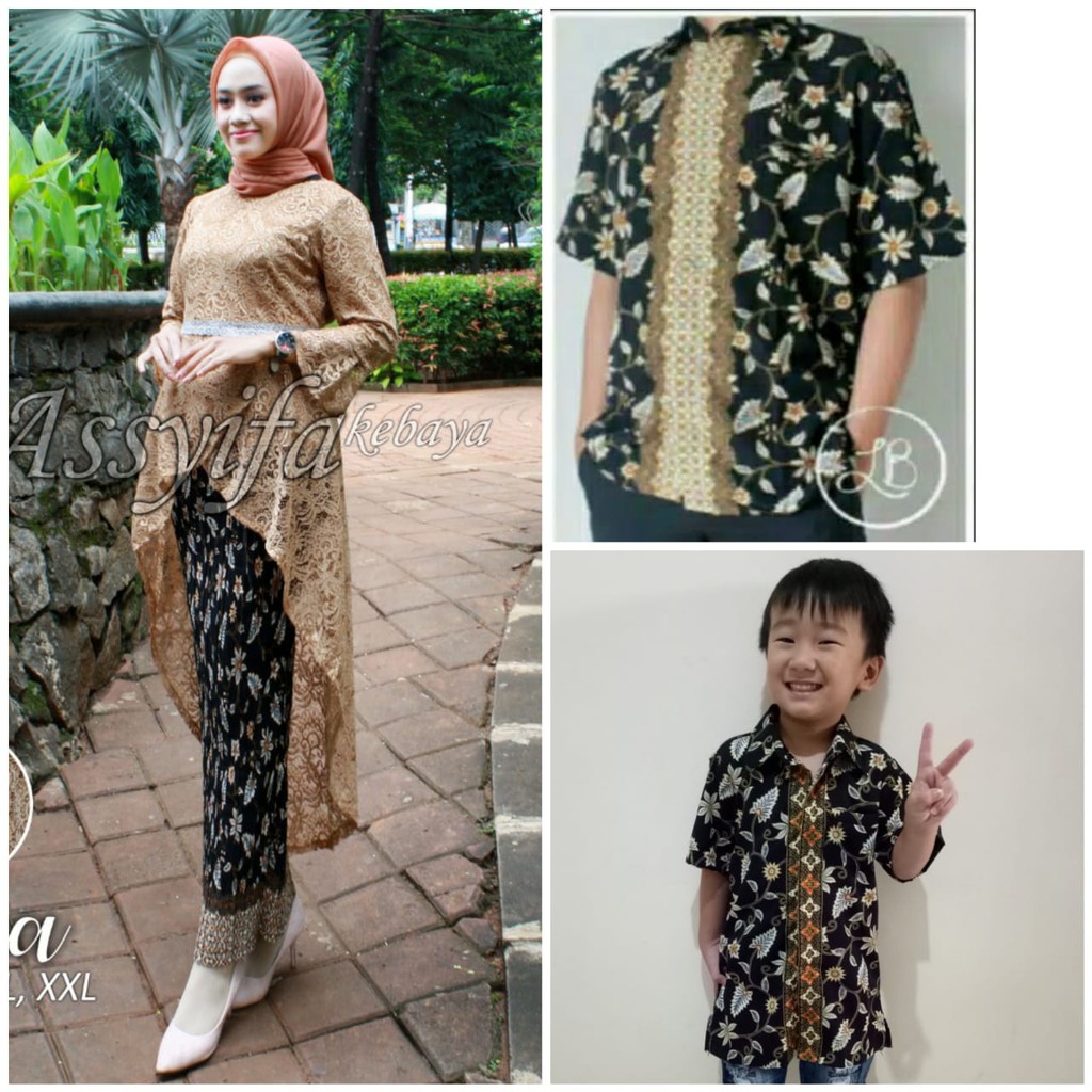 SB Collection Couple Family Jahra Stelan Kebaya Pita Brukat  Rok Plisket Dan Kemeja Anak Ayah