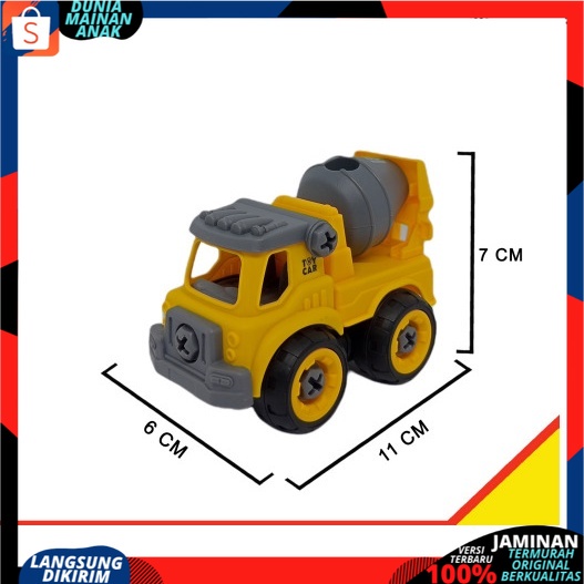 Mainan Anak Mobil Truk Bongkar Pasang DIY Obeng Toy Car Mixer Truck 1 set Kemasan Kantong