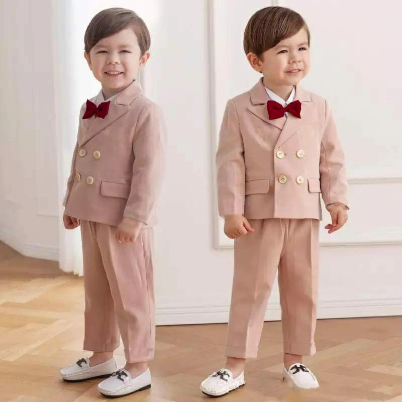 Setelan Baju Anak Laki Usia 3 4 5 Tahun/Set 3in1 Jaz Blazer Rompi Katun Anak Cowok Murah Model Korea