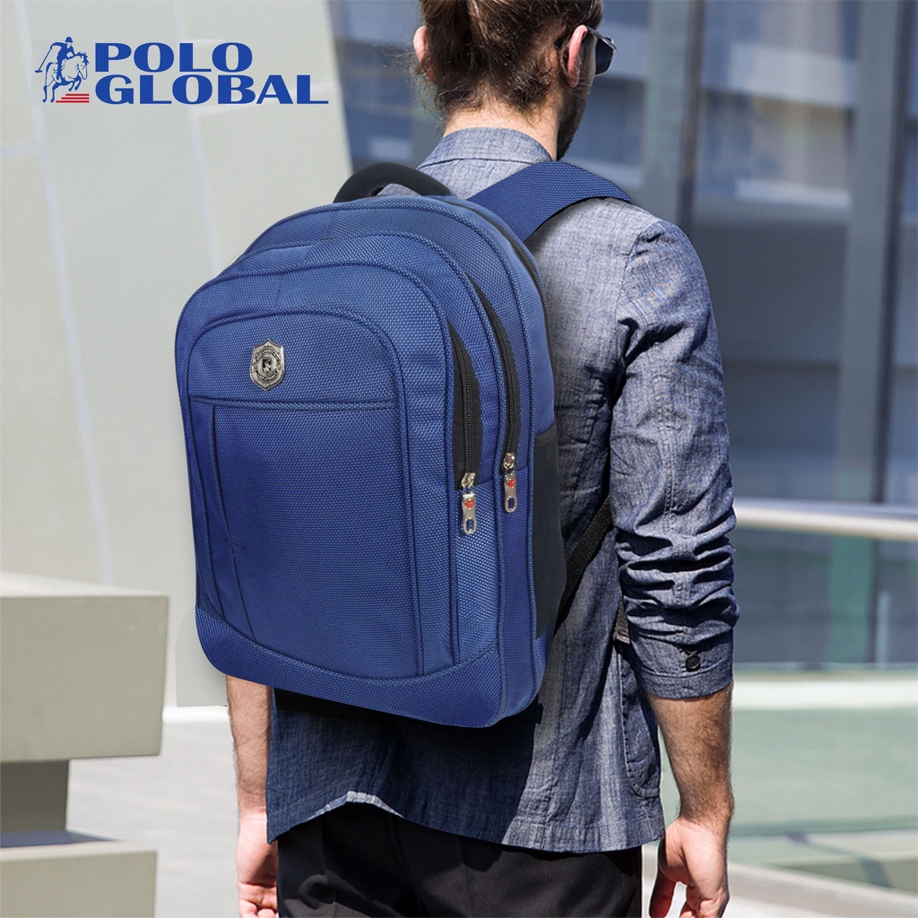 Tas Ransel Laptop Anti air Pria Wanita Tas Sekolah Backpack Model Polo Bahan Waterproff Anti Air - Polo Global 9813