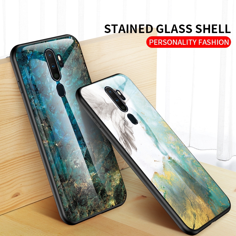 Case OPPO A9 A5 2020 A7 A5S AX5 A3S Realme 5 Pro Marble Tempered Glass Luxury Gradient Cover Case