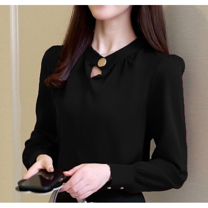 FORTGLASS OLYMPIA TOP BAJU ATASAN BLOUSE WANITA LENGAN PANJANG PAKAIAN SANTAI CEWEK WARNA HITAM-1