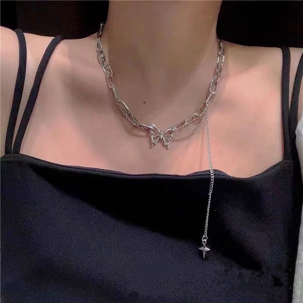 2021 Butterfly Long Necklace Temperament Hip-hop Clavicle Chain Sweater Chain Electroplate