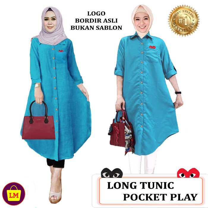 TERMURAH TERLARIS Baju Atasan Tunik Wanita LONG TUNIC POCKET PLY LMS 17656 17659 TERBARU