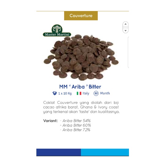 

Coklat Couverture Coin Pahit Murni 500 gr Impor Italia Bitter 72%