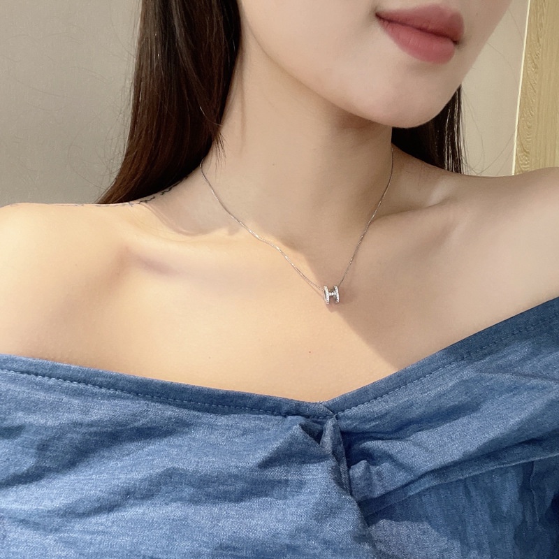 Papaozhu Ins Trendi Glittery Kristal Huruf H Liontin Kalung Untuk Wanita Gadis Fashion Bersinar Zirkon Kalung Perhiasan Temperamen Rantai Tulang Selangka