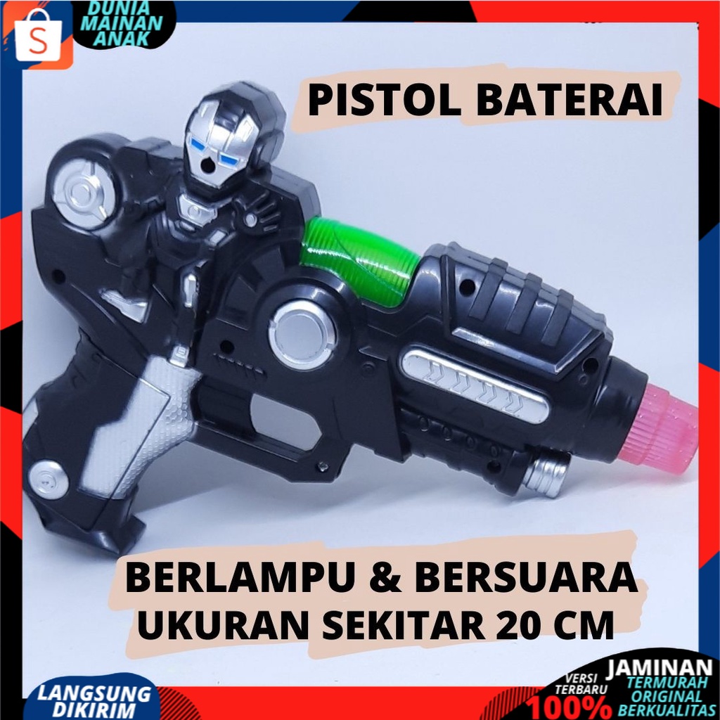 PROMO Mainan Anak Pistol Laser Baterai LED / Mainan Tembak Tembakan Nyala Lampu Dan Musik