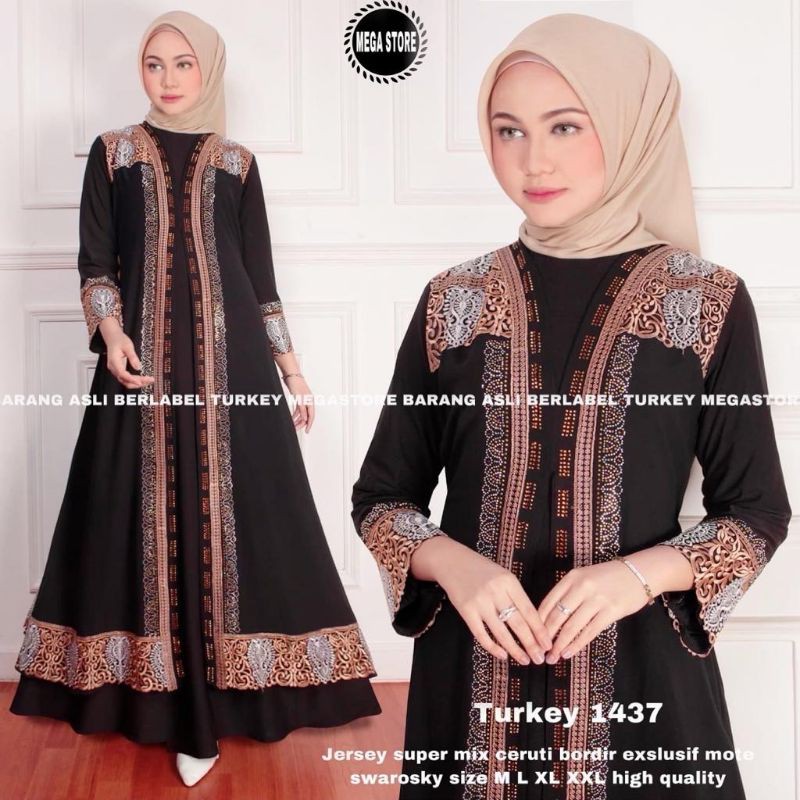 GAMIS MODERN / GAMIS TURKI / GAMIS TERBARU MURAH KEKINIAN / GAMIS  SYARI JERSEY /GAMIS HITAM BORDIR