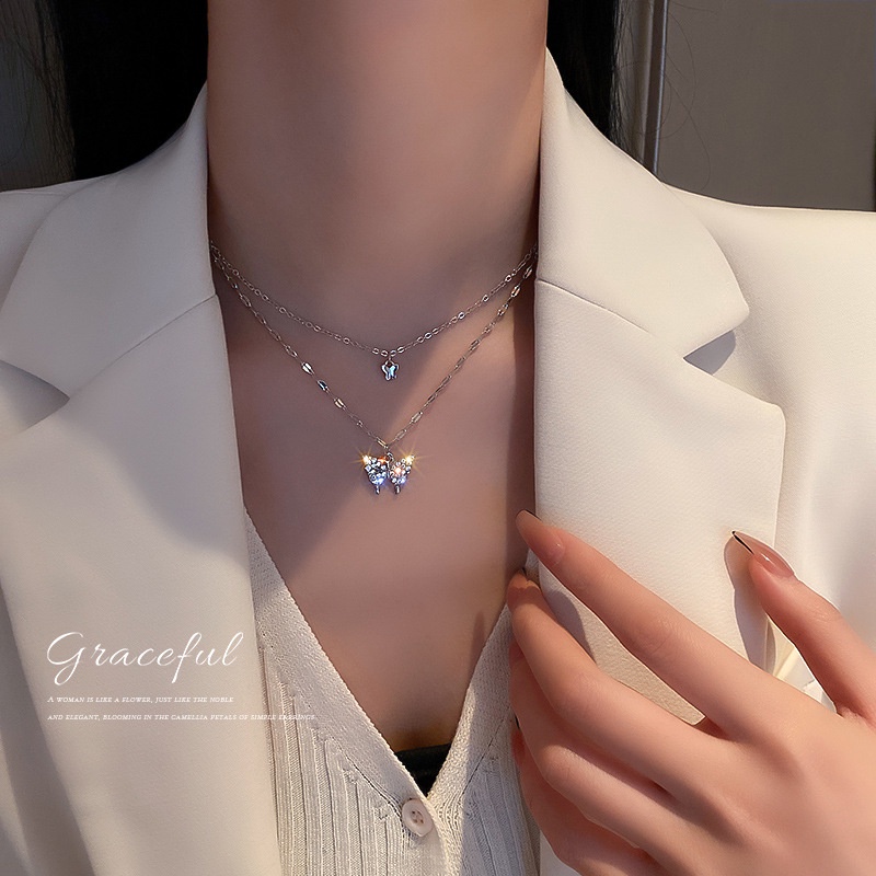 Kalung Choker Rantai Banyak Lapis Bahan Alloy Dengan Liontin Butterfly Untuk Wanita-32