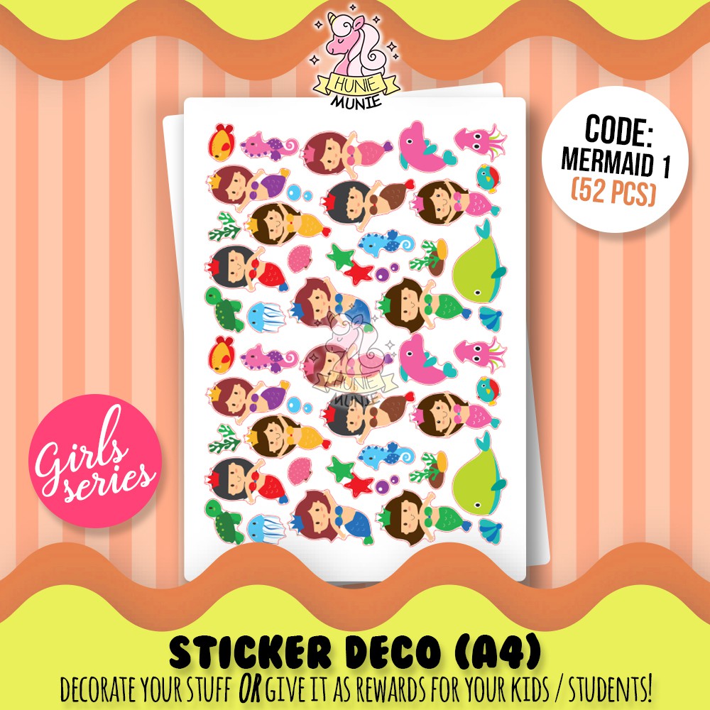 

Sticker Deco - Mermaid Putri Duyung - GIRLS SERIES - Stiker Reward Anak Cake Topper - Hunie Munie