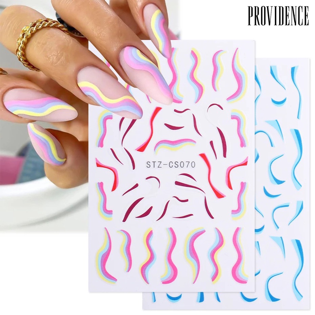 Providence 7Pcs/Set Nail Line Sticker French Style Strip Patterns Ultra Thin 3D Geometry Irregular Whirling Wave Cow Decal for Manicure