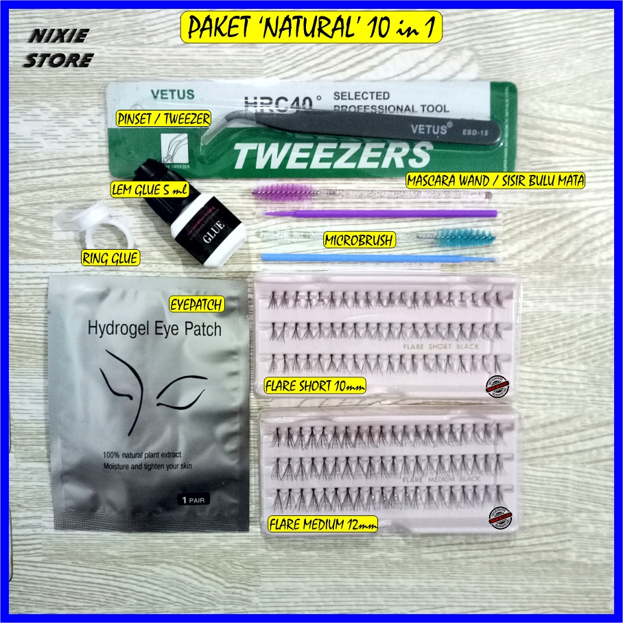 PAKET Bulu mata Tanam Eyelash Extension Bulumata NATURAL HALUS LEMBUT PREMIUM MURAH 10 in 1