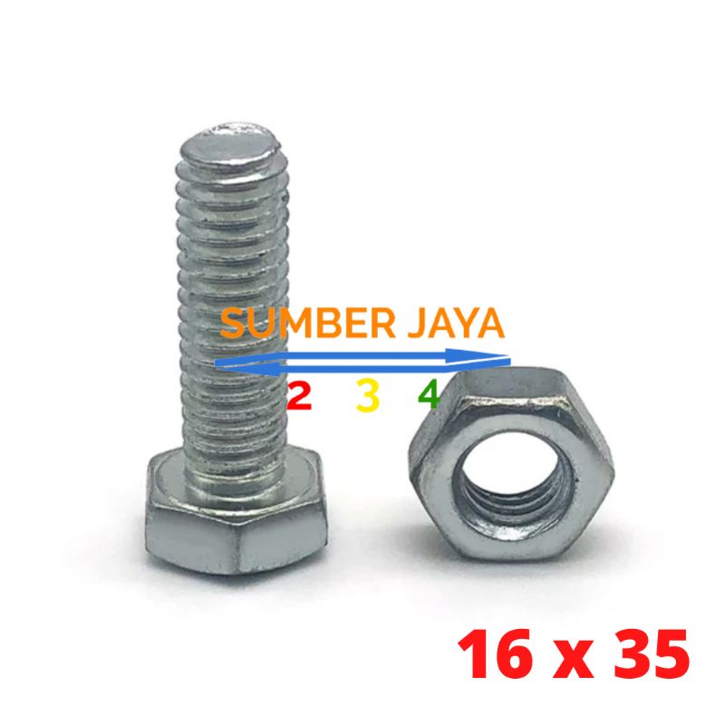 Baut mur 16 x 35 Putih / BMP M16 x 35 TERMURAH