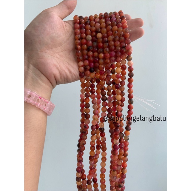 bahan batu import DARK sun stone TUA 8mm round bead natural pink peach