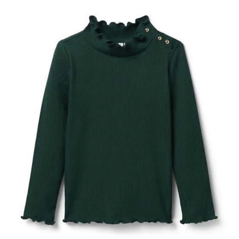 G241935 JANIE AND JACK ORIGINAL RIBBED TURTLENECK Baju kaos anak perempuan lengan panjang hijau tua 