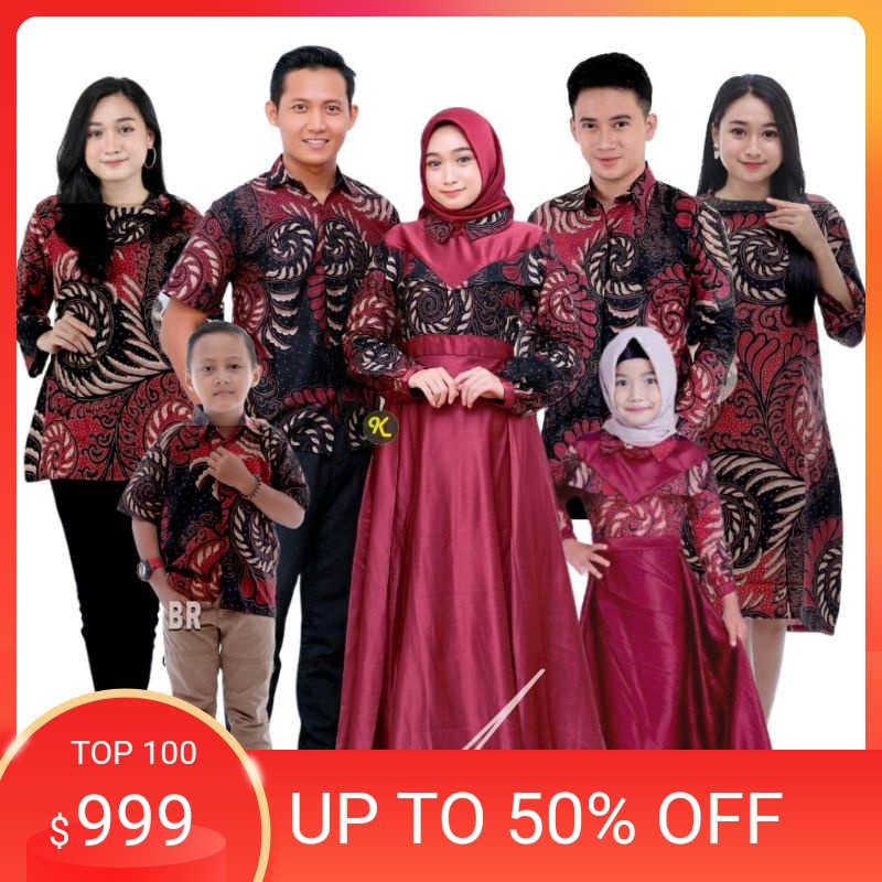 PROMO % Batik couple keluarga modern terbaru set couple batik keluarga gamis jumbo velvet maroon ter