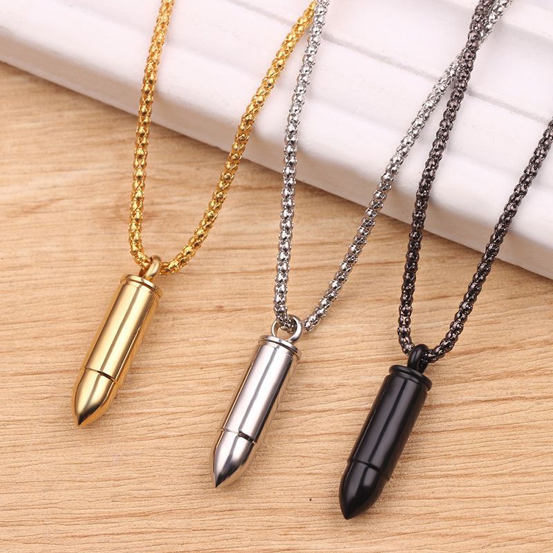 Kalung Pria wanita Liontin Peluru Titanium Tiga Warna