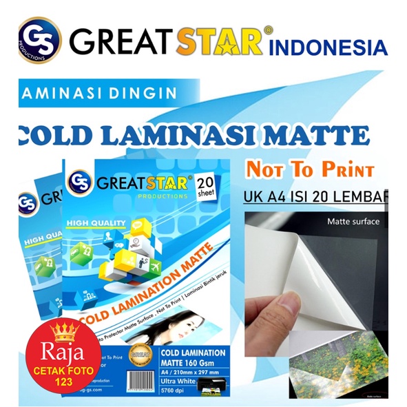 

LAMINASI DINGIN/COLD LAMINATION MATE a4/20 lembar 160 GSM