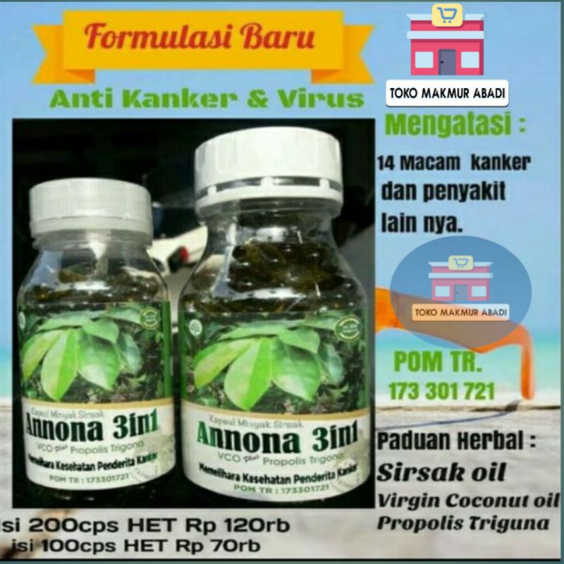 Kapsul Minyak Daun Sirsak Annona 3 in 1 VCO Plus Propolis Trigona Izin BPOM