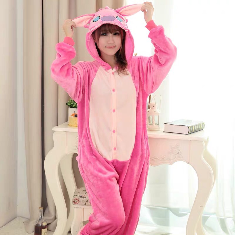 KOSTUM ONESIE BAJU LILO STITCH PINK COSPLAY KIGURUMI IMPOR