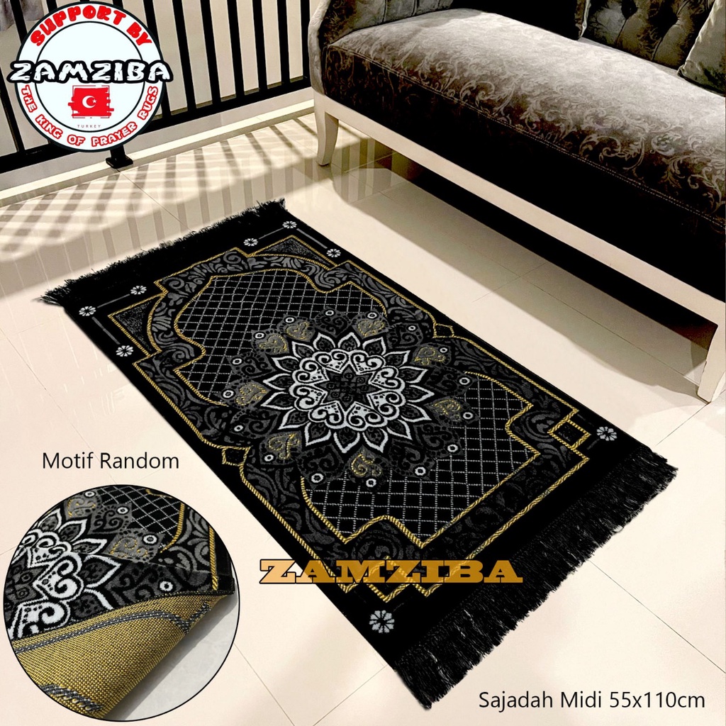 Sajadah Bulu Turkey BLACK ukuran meduim 55cm x 110 cm