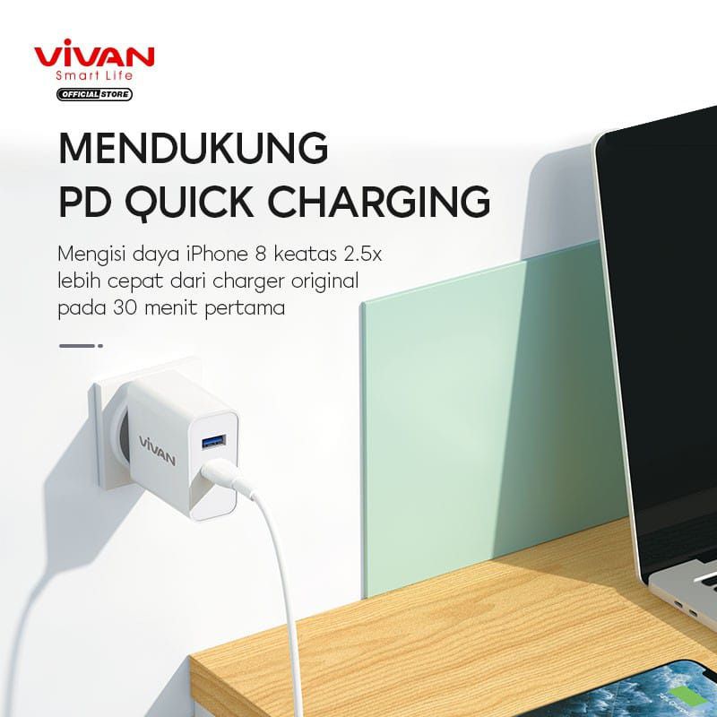 (VIVAN 30W) CHARGER DUAL USB PD 3.0 QUICK CHARGE 3A KABEL TYPE C USB CHARGE BLITZ By Vivan product