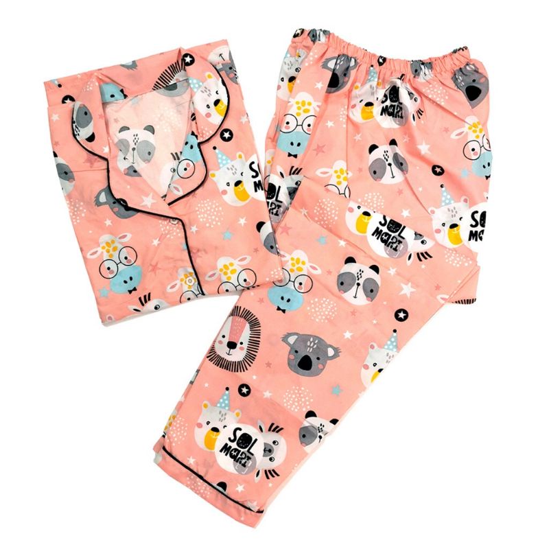 baju tidur piyama dewasa LENGAN PANJANG L muat bb 55 kg setelan piyama baju tidur-Koala peach ppl