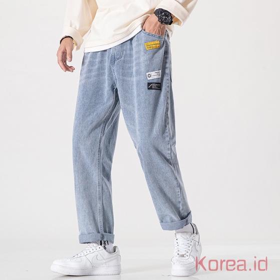 "FK.15Jl22ᵁ" Celana jeans korea celana kulot korean style celana jeans pria biru celana panjang pria