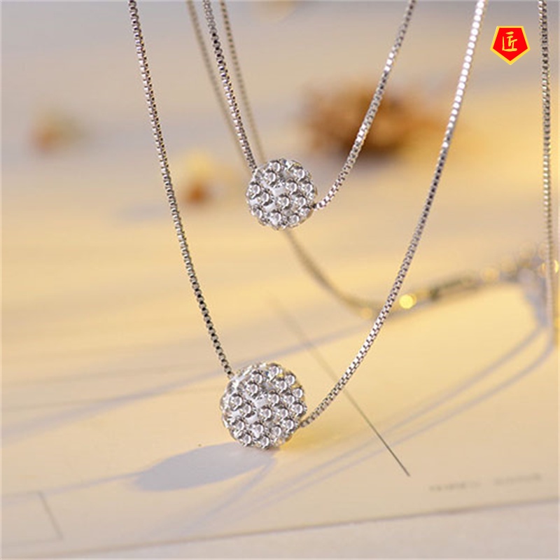[Ready Stock]Double-Layer Shambhala Rhinestone Ball Necklace Women 's Simple Fashion Lucky Beads