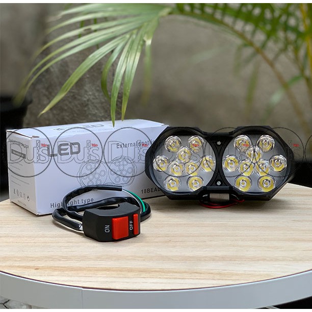 Lampu Tembak Motor Mobil LED Dan Saklar On OFF 18 LED Lampu Sorot Motor Mobil
